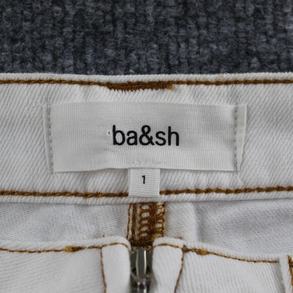 Ba&sh Jeans Womens 1 Small Straight High Rise Raw Hem White Denim Chic Casual - Picture 8 of 16